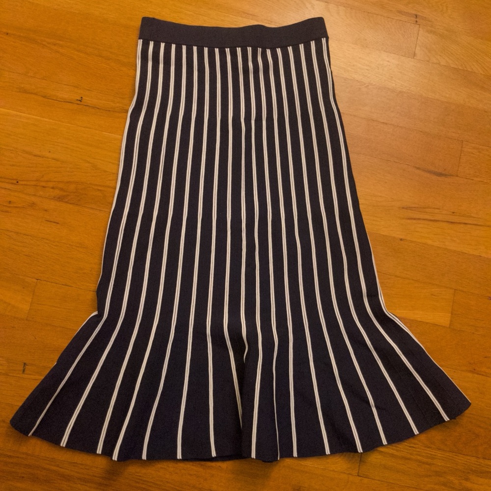 Michael Kors Dark Blue Knit Pencil Skirt with Flare- Striped- Office